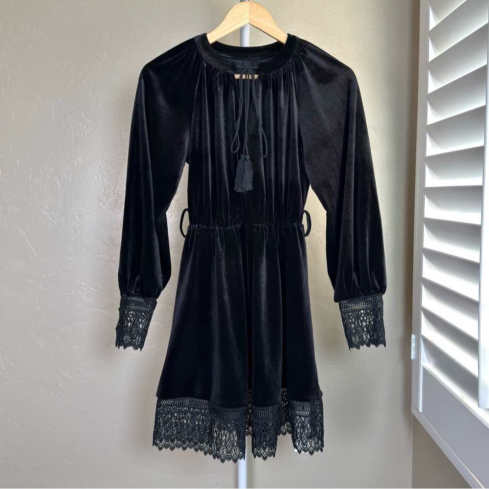 Commense Black Velvet Lace-Trim Mini Dress - Picture 8 of 12